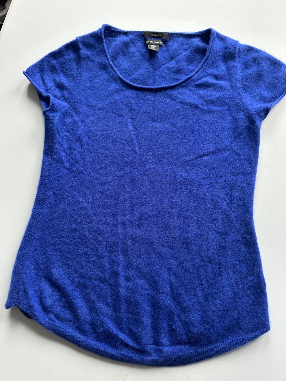 Tahari Royal Blue Short Sleeve Cashmere Tee